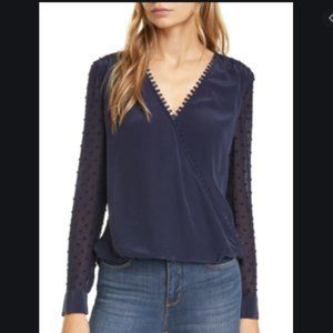 L'Agence Silk Crepe "Perry" Blouse in Navy NWT